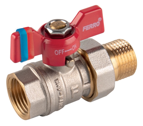 FERRO F-Comfort Zawór kulowy nakrętno-wkrętny z motylkiem, ze śrubunkiem 1"DN25 KFCS3