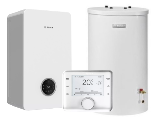 BOSCH JUNKERS Zestaw Kocioł 1 funkcyjny gazowy Condens GC2300IW 20P + Zasobnik CWU WST120-5O + Regulator pogodowy z czujnikiem temperatury CW400 + System kominowy 8734100642