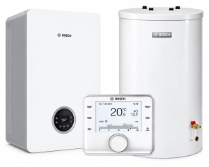 BOSCH JUNKERS Zestaw Kocioł 1 funkcyjny gazowy Condens GC2300IW 20P + Zasobnik CWU WST120-5O + Regulator pogodowy z czujnikiem temperatury CW400 + System kominowy 8734100642