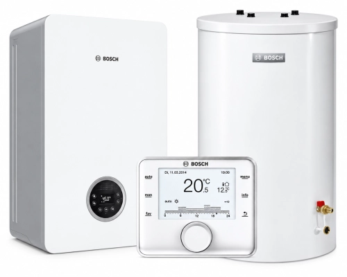 BOSCH JUNKERS Zestaw Kocioł 1 funkcyjny gazowy Condens GC2300IW 20P + Zasobnik CWU WST120-5O + Regulator pogodowy z czujnikiem temperatury CW400 + System kominowy 8734100642