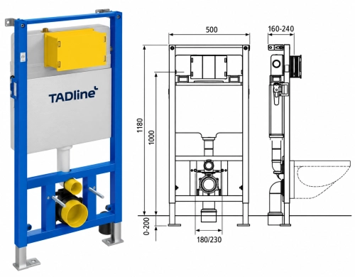 Stelaż podtynkowy WC TADLINE 1180 × 500 × 160 mm ze wspornikami T02-2113-0460